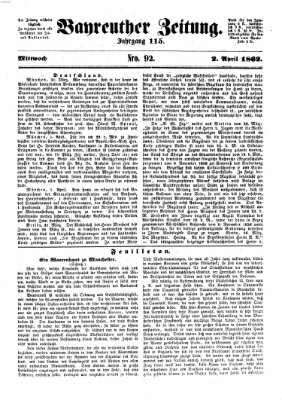 Bayreuther Zeitung Mittwoch 2. April 1862