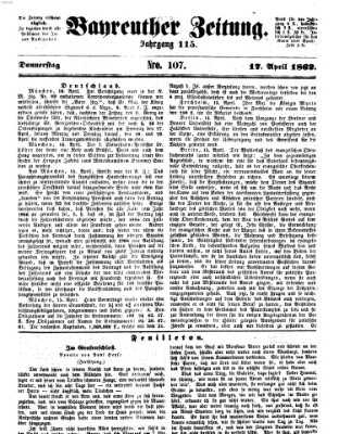Bayreuther Zeitung Donnerstag 17. April 1862