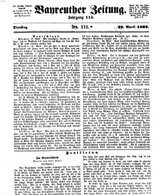 Bayreuther Zeitung Dienstag 22. April 1862