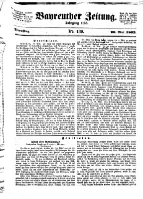 Bayreuther Zeitung Dienstag 20. Mai 1862