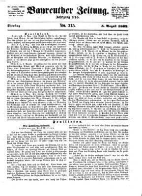 Bayreuther Zeitung Dienstag 5. August 1862