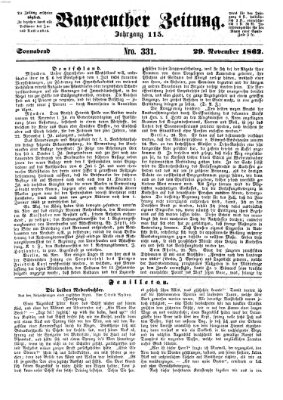Bayreuther Zeitung Samstag 29. November 1862