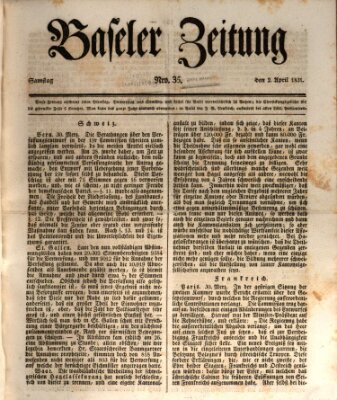 Basler Zeitung Samstag 2. April 1831