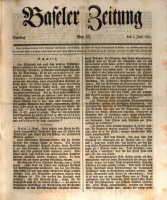 Basler Zeitung Samstag 4. Juni 1831