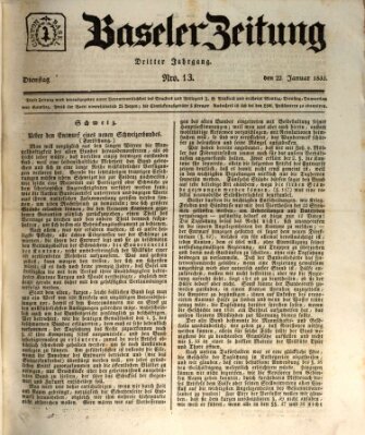 Basler Zeitung Dienstag 22. Januar 1833