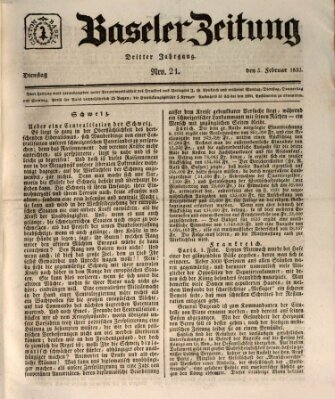 Basler Zeitung Dienstag 5. Februar 1833