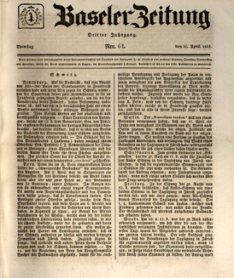 Basler Zeitung Dienstag 16. April 1833