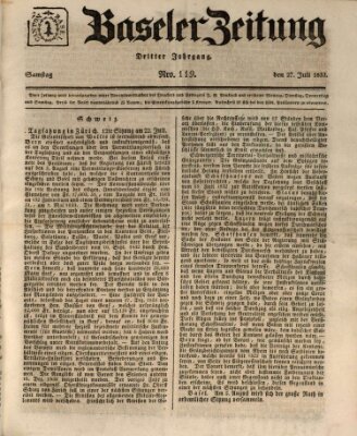 Basler Zeitung Samstag 27. Juli 1833