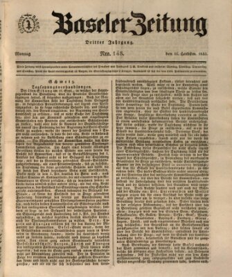 Basler Zeitung Montag 16. September 1833