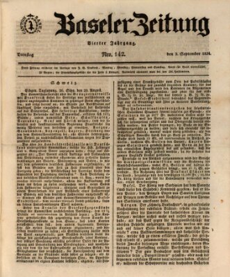 Basler Zeitung Dienstag 2. September 1834