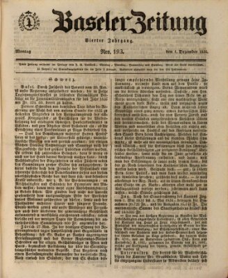 Basler Zeitung Montag 1. Dezember 1834
