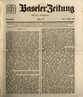Basler Zeitung Donnerstag 23. April 1835