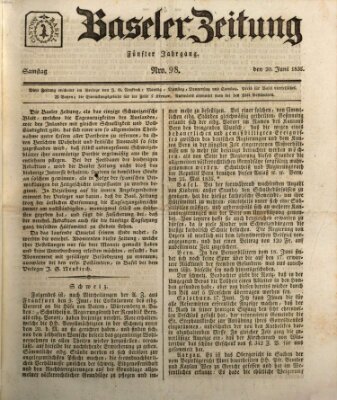 Basler Zeitung Samstag 20. Juni 1835