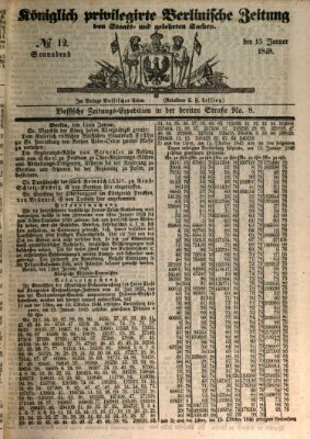 Königlich privilegirte Berlinische Zeitung von Staats- und gelehrten Sachen (Berlinische privilegirte Zeitung) Samstag 15. Januar 1848
