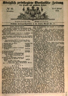 Königlich privilegirte Berlinische Zeitung von Staats- und gelehrten Sachen (Berlinische privilegirte Zeitung) Dienstag 8. Februar 1848