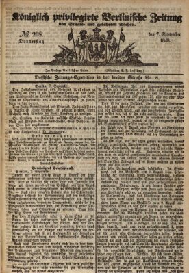 Königlich privilegirte Berlinische Zeitung von Staats- und gelehrten Sachen (Berlinische privilegirte Zeitung) Donnerstag 7. September 1848