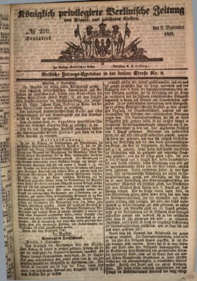 Königlich privilegirte Berlinische Zeitung von Staats- und gelehrten Sachen (Berlinische privilegirte Zeitung) Samstag 9. September 1848