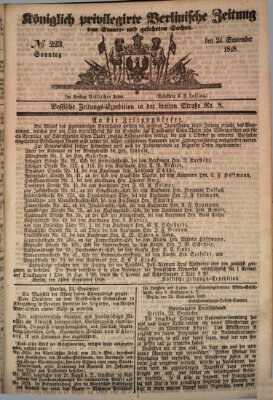 Königlich privilegirte Berlinische Zeitung von Staats- und gelehrten Sachen (Berlinische privilegirte Zeitung) Sonntag 24. September 1848
