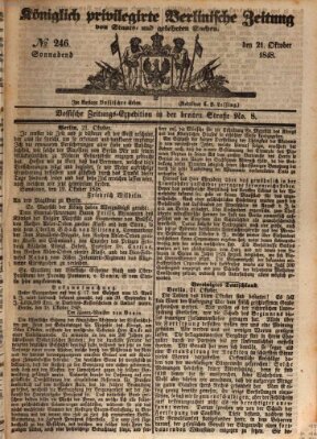 Königlich privilegirte Berlinische Zeitung von Staats- und gelehrten Sachen (Berlinische privilegirte Zeitung) Samstag 21. Oktober 1848