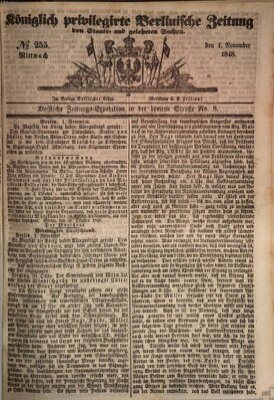Königlich privilegirte Berlinische Zeitung von Staats- und gelehrten Sachen (Berlinische privilegirte Zeitung) Mittwoch 1. November 1848