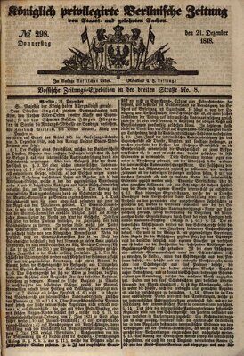 Königlich privilegirte Berlinische Zeitung von Staats- und gelehrten Sachen (Berlinische privilegirte Zeitung) Donnerstag 21. Dezember 1848