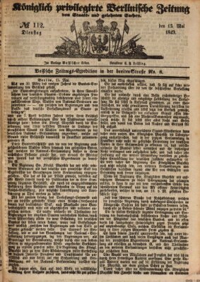 Königlich privilegirte Berlinische Zeitung von Staats- und gelehrten Sachen (Berlinische privilegirte Zeitung) Dienstag 15. Mai 1849