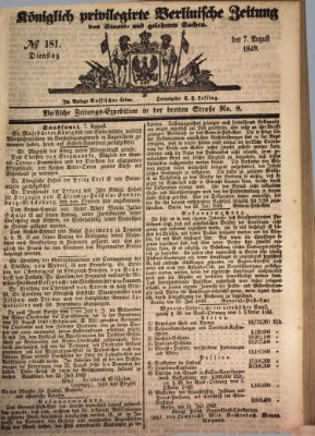 Königlich privilegirte Berlinische Zeitung von Staats- und gelehrten Sachen (Berlinische privilegirte Zeitung) Samstag 7. Juli 1849