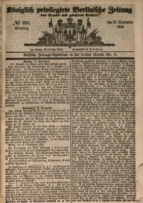 Königlich privilegirte Berlinische Zeitung von Staats- und gelehrten Sachen (Berlinische privilegirte Zeitung) Dienstag 25. September 1849