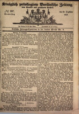 Königlich privilegirte Berlinische Zeitung von Staats- und gelehrten Sachen (Berlinische privilegirte Zeitung) Donnerstag 20. Dezember 1849