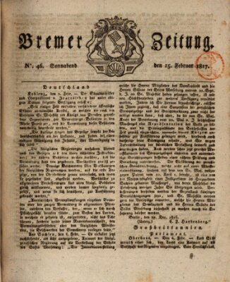 Bremer Zeitung Samstag 15. Februar 1817