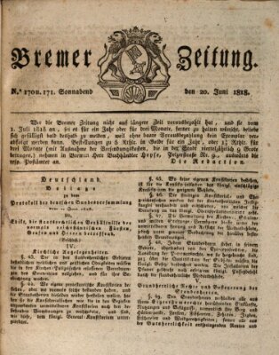 Bremer Zeitung Samstag 20. Juni 1818