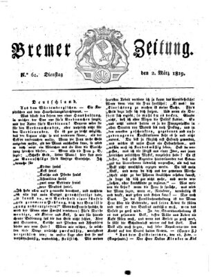 Bremer Zeitung Dienstag 2. März 1819