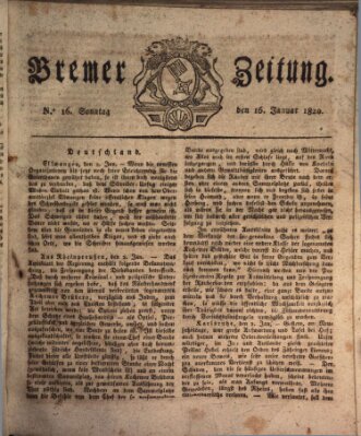 Bremer Zeitung Sonntag 16. Januar 1820