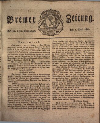 Bremer Zeitung Samstag 1. April 1820