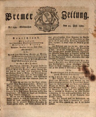 Bremer Zeitung Mittwoch 12. Juli 1820