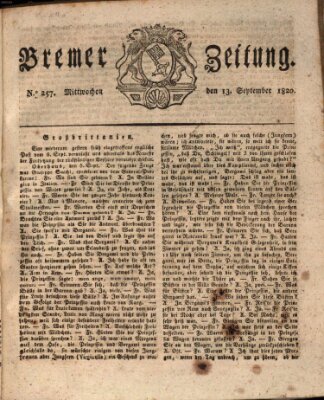 Bremer Zeitung Mittwoch 13. September 1820
