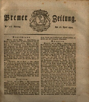 Bremer Zeitung Montag 16. April 1821