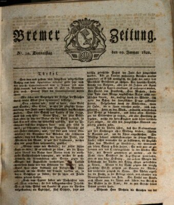 Bremer Zeitung Donnerstag 10. Januar 1822