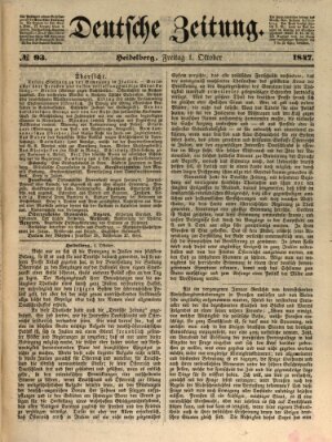Deutsche Zeitung 〈Frankfurt, Main〉 Freitag 1. Oktober 1847