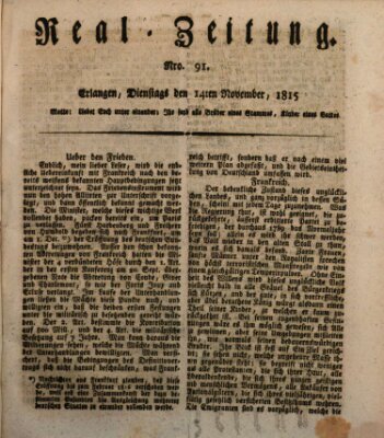 Erlanger Real-Zeitung Dienstag 14. November 1815