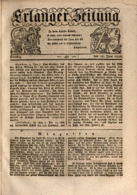 Erlanger Zeitung (Erlanger Real-Zeitung) Dienstag 18. Juni 1822