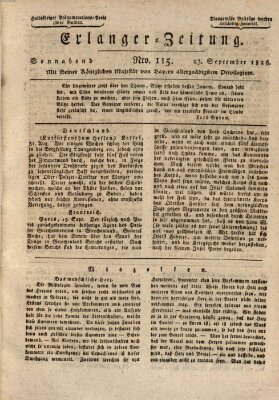 Erlanger Zeitung (Erlanger Real-Zeitung) Samstag 23. September 1826