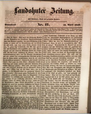 Landshuter Zeitung Samstag 21. April 1849