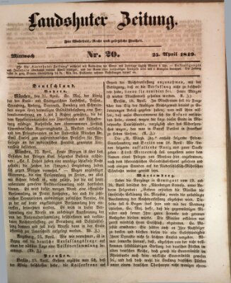 Landshuter Zeitung Mittwoch 25. April 1849