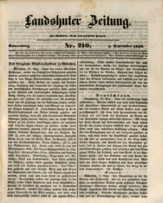 Landshuter Zeitung Donnerstag 5. September 1850
