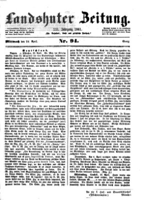 Landshuter Zeitung Mittwoch 24. April 1861