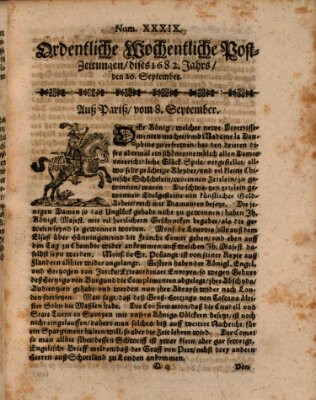 Ordentliche wochentliche Post-Zeitungen Samstag 26. September 1682