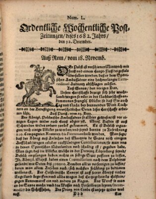 Ordentliche wochentliche Post-Zeitungen Samstag 12. Dezember 1682