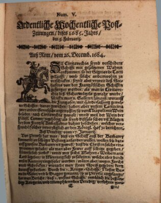 Ordentliche wochentliche Post-Zeitungen Samstag 3. Februar 1685