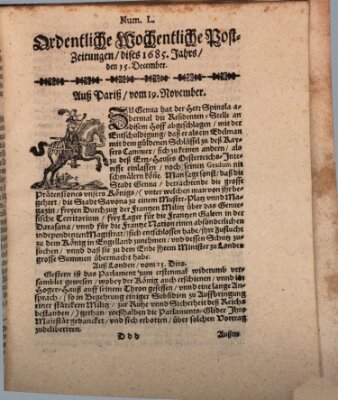 Ordentliche wochentliche Post-Zeitungen Samstag 15. Dezember 1685